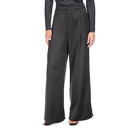  Women’s Satin Wide-Leg Pants – Black, 16