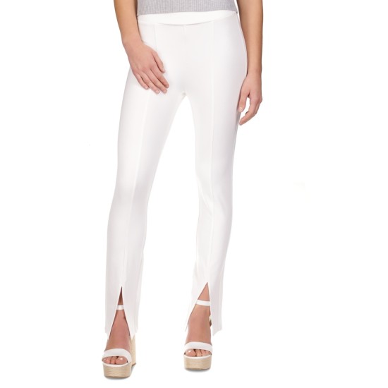  Women’s Slit-Hem Leggings, Regular & Petite – White, Large