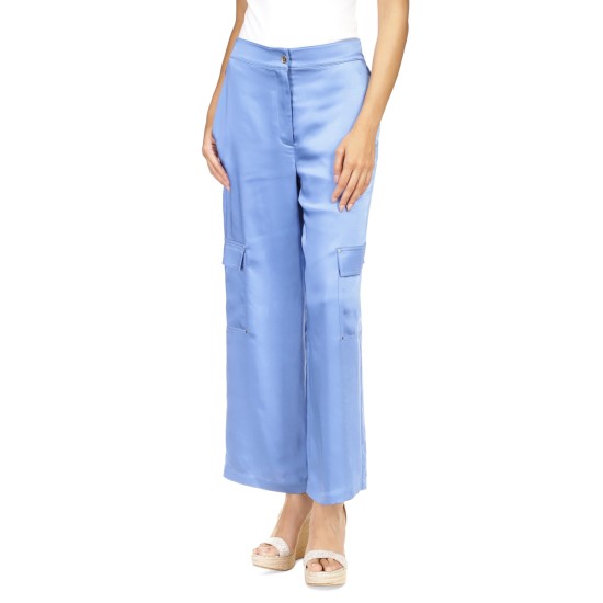  Women’s Solid Satin Cargo Pants – Blueberry, X-Large