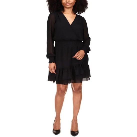 Michael  Women’s Ruffled Faux-Wrap Dress, Black, M