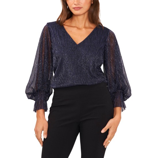  V Neck Womens Cuff Sleeve Blouse