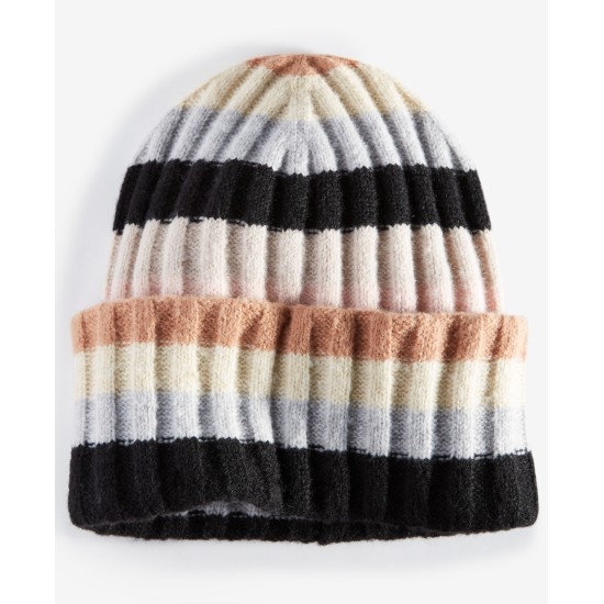  Women’s Striped Wide-Ribbed Beanie, Neutral