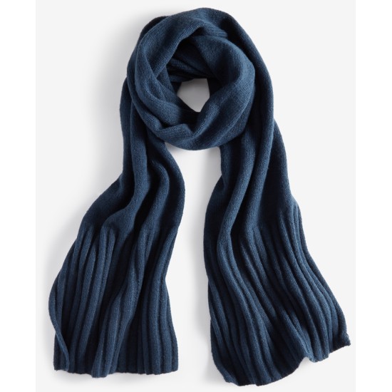  Women’s Wide-Ribbed Solid Knit Scarf, Navy