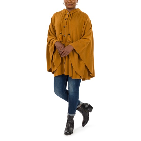  Hooded Cape with Buttons, Camel