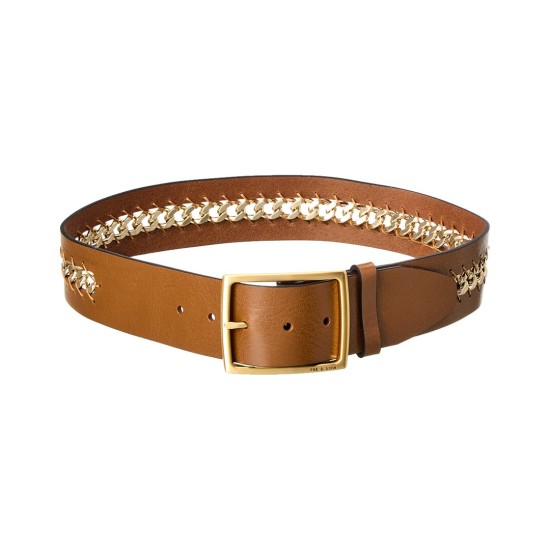 Rag & Bone Jumbo Boyfriend Chain Leather Belt, Brown, Large