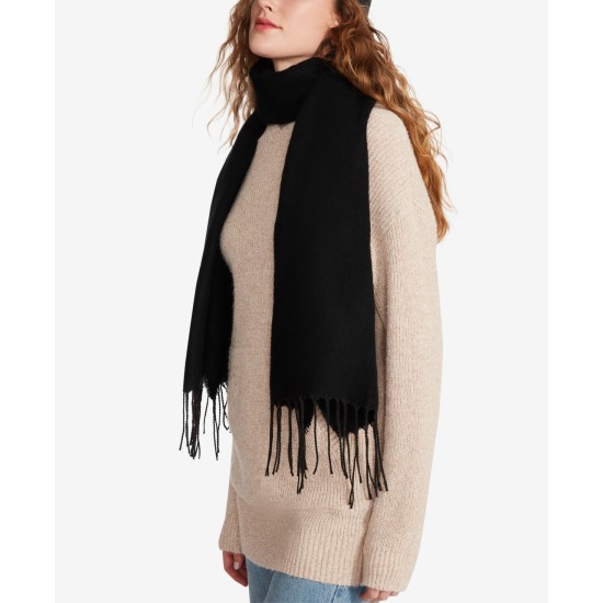  Cozy Blanket Scarf with Fringe Detail, Black