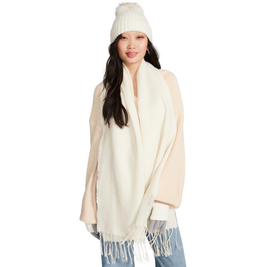  Cozy Blanket Scarf with Fringe Detail – Ivory