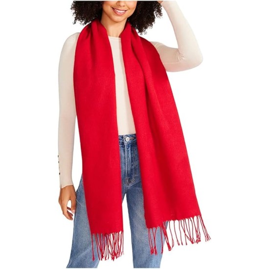  Cozy Blanket Scarf with Fringe Detail – Red