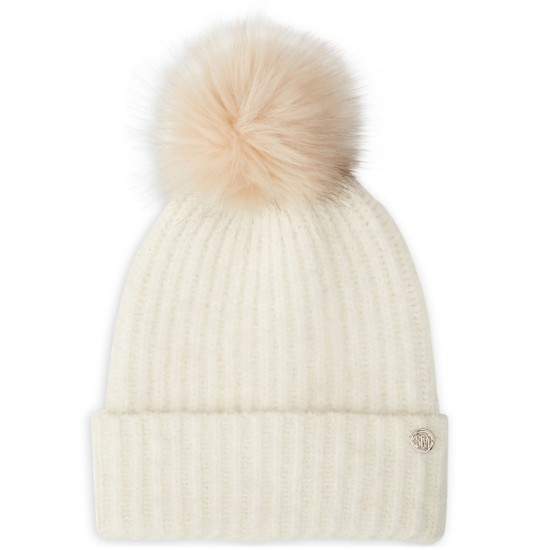  Women’s Heathered Rib Knit Beanie, Ivory