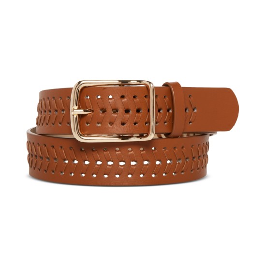  Women’s Whipstitch Faux-Leather Belt – Cognac, Large