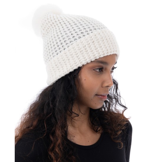 Style & Co Women’s Faux-Fur Pom Pom Shimmer Beanie, Ivory