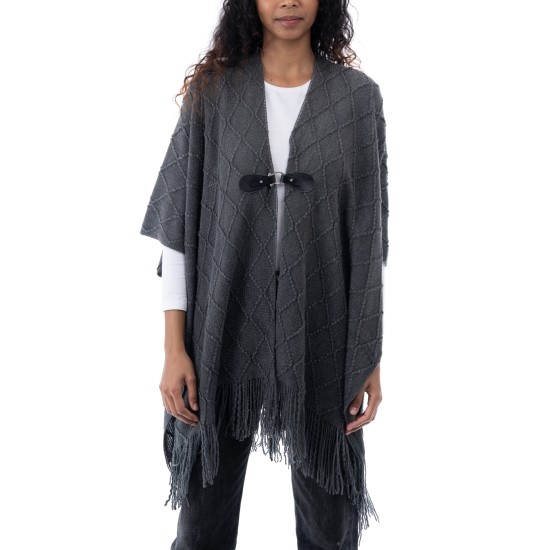 Style & Co Women’s Fringe-Trim Toggle-Buckle Cape Sweater, Charcoal Grey