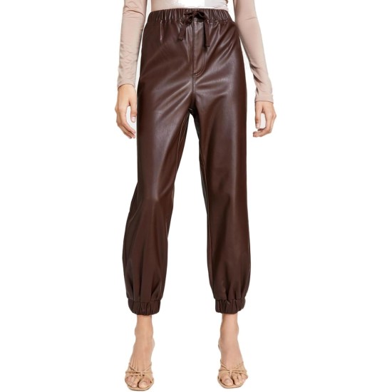  Juniors’ Faux-Leather Jogger Pants, Brown, X-Large