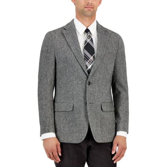  Men’s Modern Fit All Wool Sport Coat, Black/White,36S