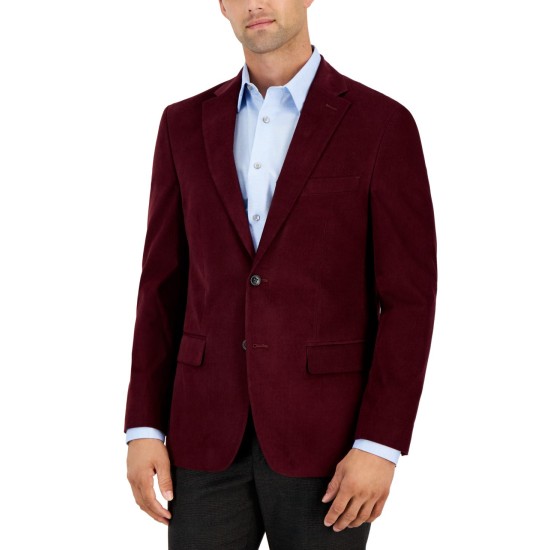  Men’s Modern Fit Corduroy Sport Coat Blazer, Burgundy, 36S