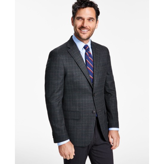  Men’s Modern-Fit Plaid Sport Coat,Olive/Green, 36R