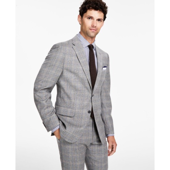  Men’s Modern-Fit Stretch Wool Suit Jacket, Gray/Camel,40R