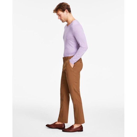  Men’s Modern-Fit Th Flex Stretch Plaid Dress Pants, Camel, 38×32