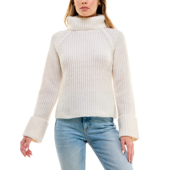  Juniors’ Ribbed Turtleneck Sweater, Gardenia, X-Small