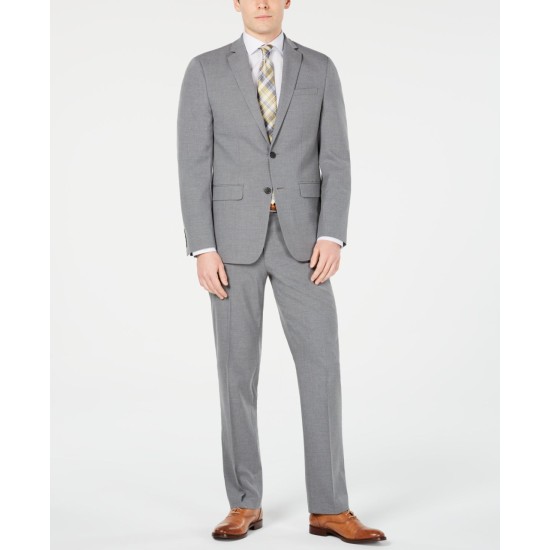  Men’s Stretch Performance Button Two Piece Business Suit Jacket and Pants, Grey, 42 Tall