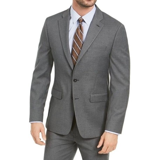  Men’s Stretch Performance Button Two Piece Business Suit Jacket and Pants, Medium Grey, 36 Short