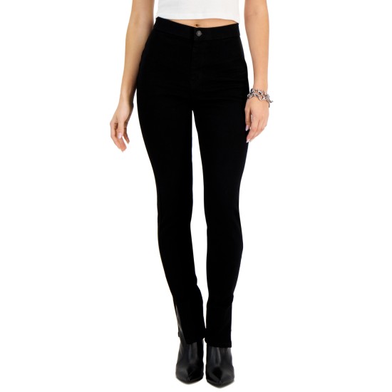  Juniors’ Split-Hem Stretch Skinny Jeans – Black, X-Small