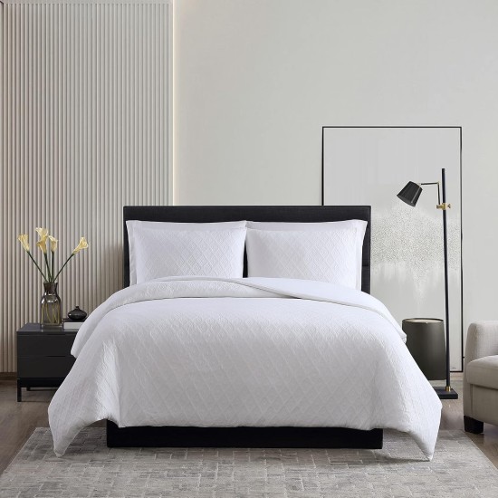 Vera Wang Double Diamond Matelasse 3 Piece Comforter Set, King, White