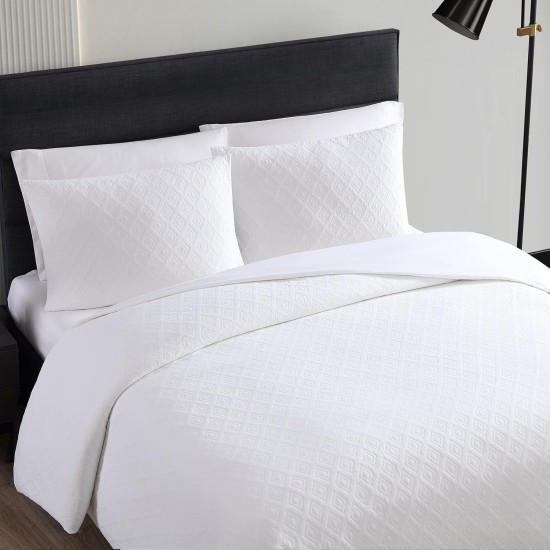 Vera Wang Double Diamond Matelasse 3 Piece Comforter Set, King, White