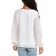  Long Sleeve Smock Cuff Clip Dot V-Neck Blouse, White, XX-Small