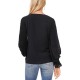  Long Sleeve Smock Cuff Clip Dot V-Neck Blouse, Black,Small