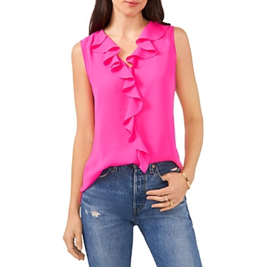  Ruffle Neck Sleeveless Georgette Blouse, Hot Pink,,X-Large