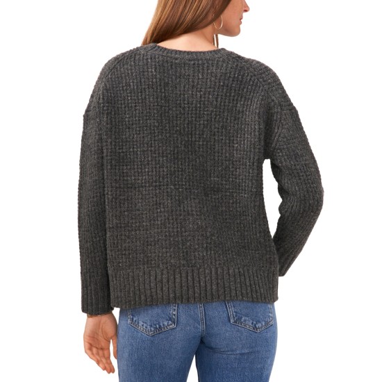  Women’s Crew Neck with Waffle Stretch Sweaters, Heather Grey, X-Large