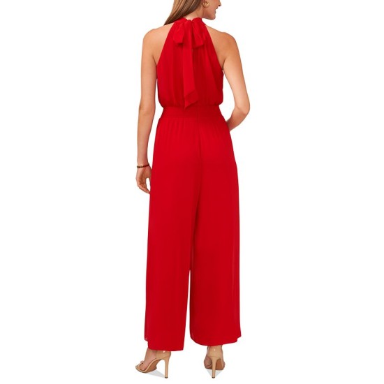  Women’s Halter Tie-Back Wide-Leg Jumpsuit – Ultra Red, XL