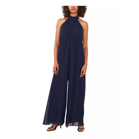  Women’s Halter Tie-Back Wide-Leg Jumpsuit, Navy, Large