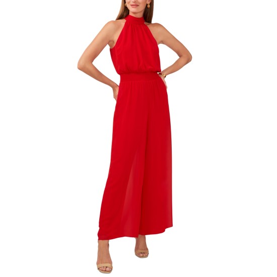  Women’s Halter Tie-Back Wide-Leg Jumpsuit – Ultra Red, XL