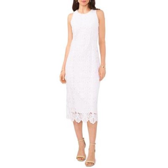  Womens Lace Sleeveless Midi Dress, White, Large