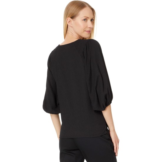  Women’s Raglan Puff Sleeve Blouse, Rich Black, X-Small