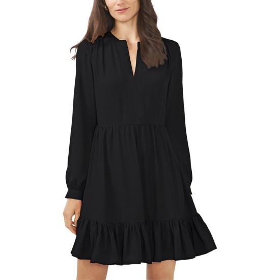  Women’s Ruched Flounce Dress, Black, X-Large