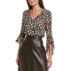  Womens V-Neck Flutter Sleeve Elegant Leopard Blouse, Animal, Small