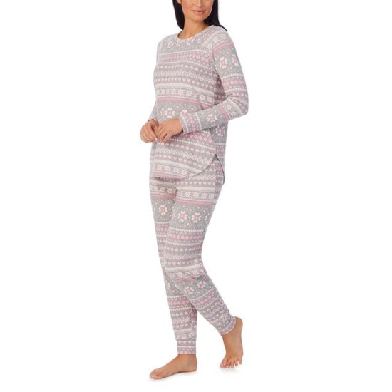  Women’s Brushed Sweater-Knit Long-Sleeve Pajama Set, Gray, Large