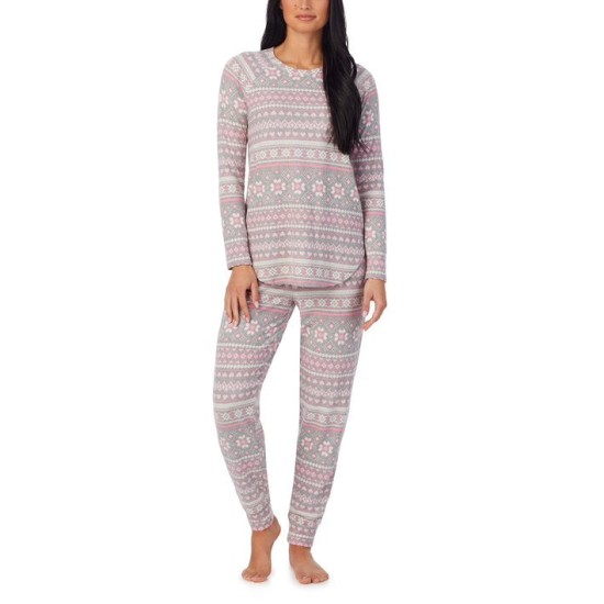  Women’s Brushed Sweater-Knit Long-Sleeve Pajama Set, Gray, Large