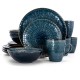  Deepsea Mozaic 16 Piece Round Stoneware Dinnerware Set in Sea Blue