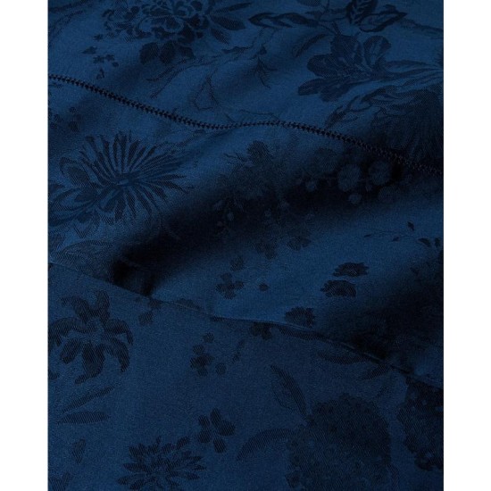  Bethany Jacquard Organic Cotton Queen Fitted Sheet, Navy