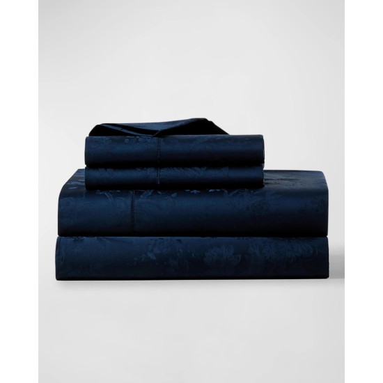  Organic Cotton Bethany Jacquard Duvet Cover, Full/Queen, Navy