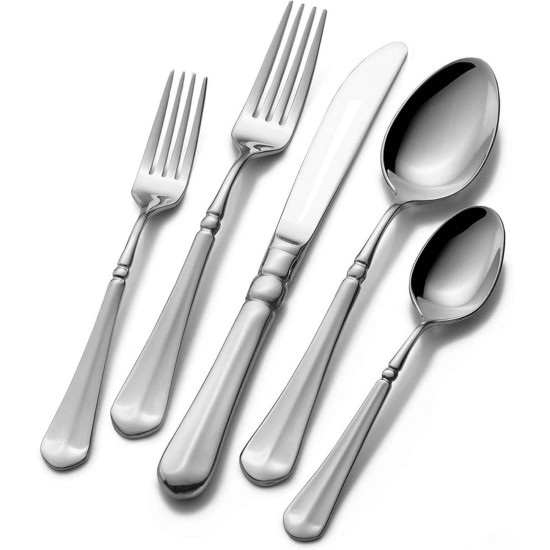 , French Countryside Flatware Service for 12, 65 Piece Set, 18/10 Stainless Steel, Silverware Set with Serving Utensils