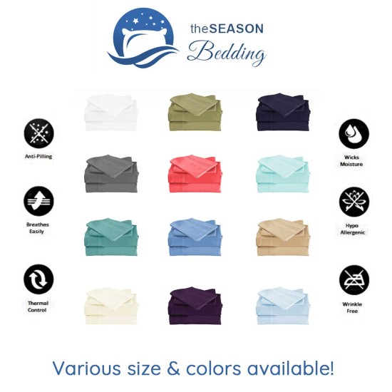 the Season Essentials Wrinkle Free Sheet Sets with Deep Pockets & Stain Resistant, 1800 Thread Count Bamboo Based