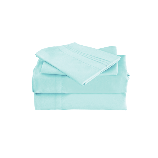  Wrinkle Free Sheet Sets with Deep Pockets & Stain Resistant, 1800 Thread Count Bamboo Based, Aqua, California King