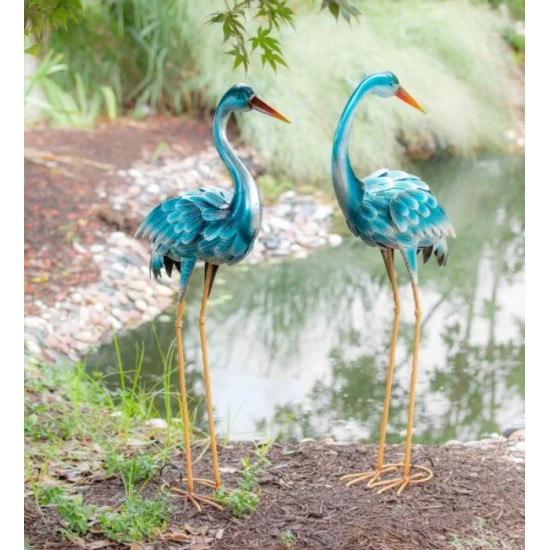 35” Blue Heron Statue Pair