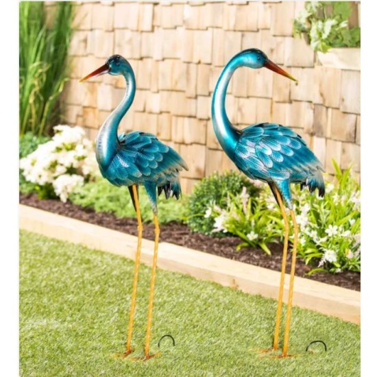 35” Blue Heron Statue Pair