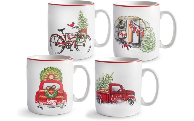  Hometown Celebration 4-Piece Porcelain Jumbo Coffee Mug Set, Red